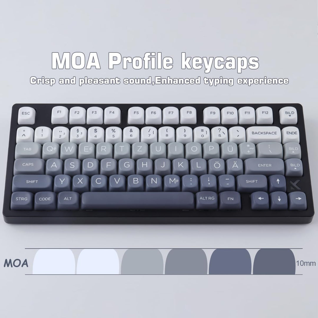 PBT German Keycaps 131 Keys Double Shot MOA Profile Keycap White-Grey Gradient Dye Sub Custom Keycap
