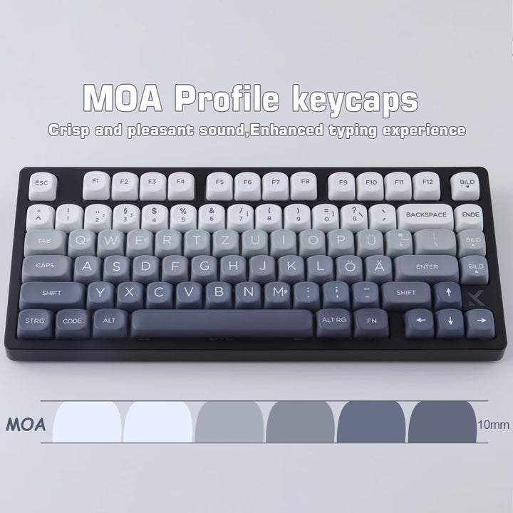 PBT German Keycaps 131 Keys Double Shot MOA Profile Keycap White-Grey Gradient Dye Sub Custom Keycap