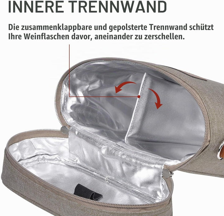 Kato Tirrinia Eisbeutel für 2 Flaschen, isolierter Weinbeutel, tragbarer Wein-Eisbeutel mit Gurt für