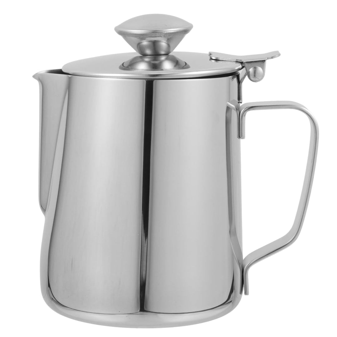 BESTonZON Milchkännchen Edelstahl Sahnekännchen mit Deckel 350 ML Aufschäumen Milch Kaffee Mokka Cap