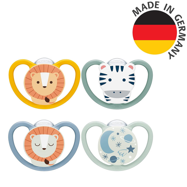 NUK Space Day & Night Babyschnuller | 6-18 Monate | Im Dunkeln leuchtende Schnuller mit zusätzlichen