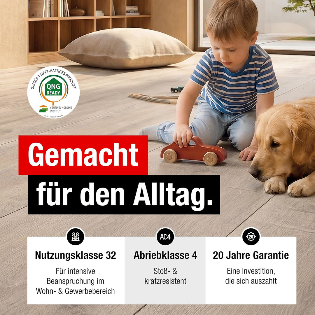Premium Klick-Laminat-Boden, 2,54 m², inkl. kostenlose Trittschalldämmung &amp; Fussleisten, Stärke 8 mm