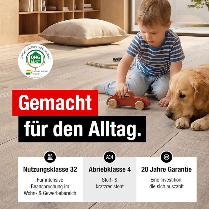 Premium Klick-Laminat-Boden, 2,54 m², inkl. kostenlose Trittschalldämmung &amp; Fussleisten, Stärke 8 mm