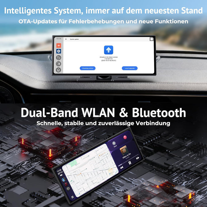 11,26" Wireless CarPlay Bildschirm,Tragbarer CarPlay & Android Auto Display,1080P Rückfahrkamera,Spl