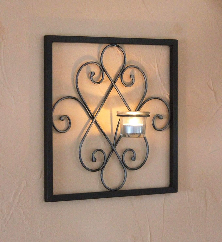 DanDiBo Wandteelichthalter Arabika Metall Wand Schwarz 31 cm Teelichthalter Kerzenhalter Wandkerzenh