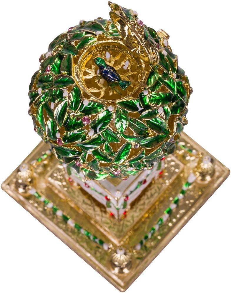 Fabergé-Stil Ei/Schmuckkästchen Lorbeerbaum (Orangenbaum) mit Vogel 16 cm