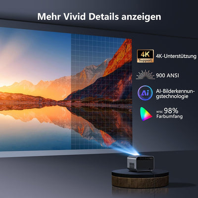 [Netflix Offizieller/Autofokus/Trapezkorrektur] VGKE Smart Beamer 4k Heimkino, 900ANSI Full HD 1080p