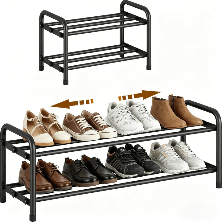 Schuhregal Platzsparend, 2 Ebenen Shoe Rack Metall, Ausziehbar Schuhablage 45 to 80cm, Klein Schuhst