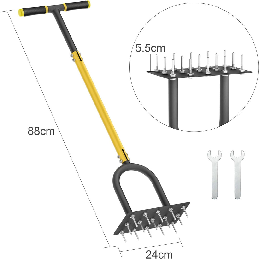 Rasenlüfter Aerifizierer für Rasen mit 16 Stahlspikes, T-Griff Manuelle Rasenbelüfter Handvertikutie