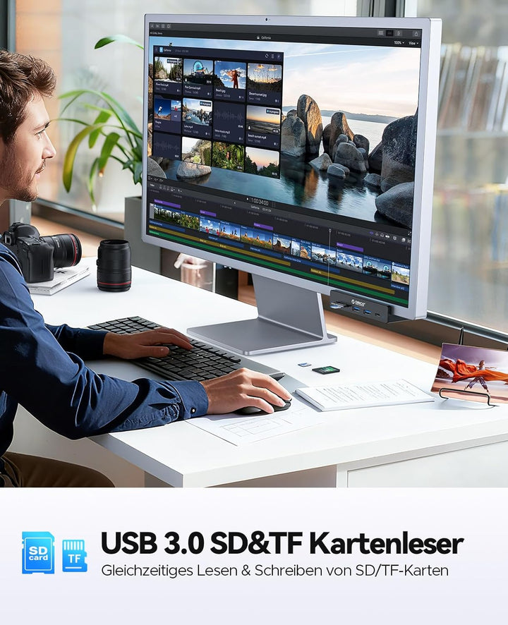 ORICO USB Hub 3.2, Aluminum USB-Hub und 5V Stromversorgung, 10 Gbit/s 3 Port s USB Verteiler, SD/TF