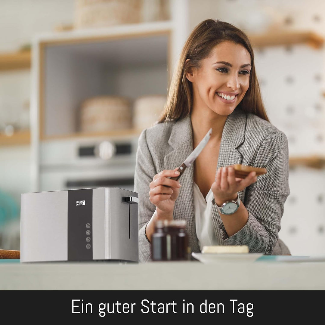 LEBENLANG Edelstahl Toaster mit Brötchenaufsatz 2 Scheiben - Touchscreen LED Display & 7 Stufen I 85