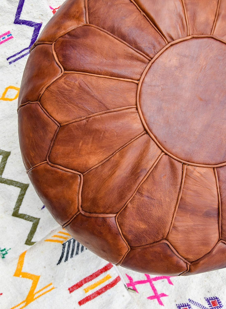 See the Good XL Echtleder Pouf - Handgefertigt - gefüllt geliefert - Ottoman Sitzsack Fusshocker Puf