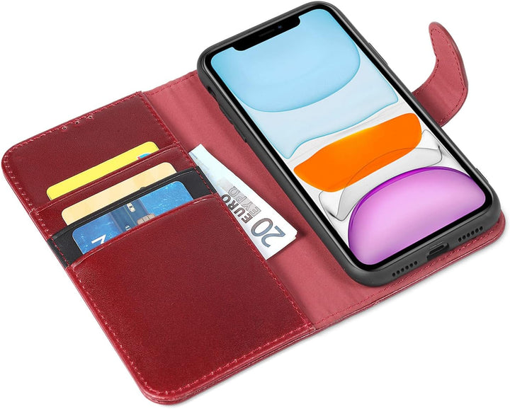 LENSUN Echtleder Hülle für iPhone 11, Handyhülle [Echtes Leder][Magnetverschluss][RFID Schutz] Handy
