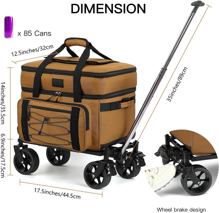 Grosse Kühltasche mit Rollen 50L/ 80 Cans Kühler mit Rädern und Griff Isolierter Kühltrolley Thermot