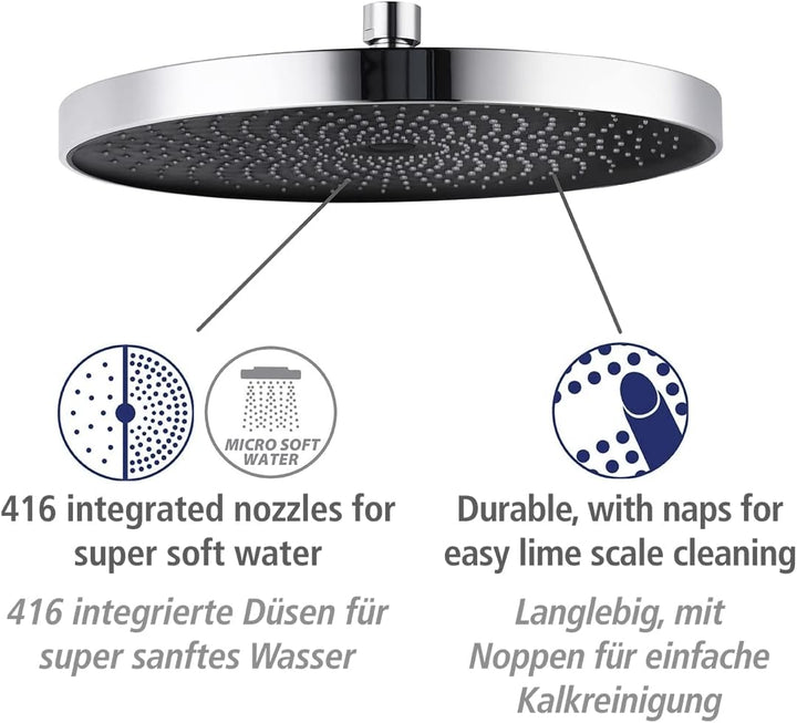 WENKO Softwater Duschkopf, Regenduschkopf, Universalbrause spritzarm und leise in der Funktion, Dusc