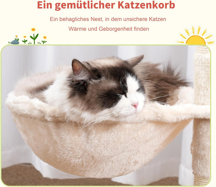 Hey-brother Kratzbaum, 105 cm klein stabil Katzenbaum mit abnehmbaren Spielzeugen, Höhle, 1 Plattfor