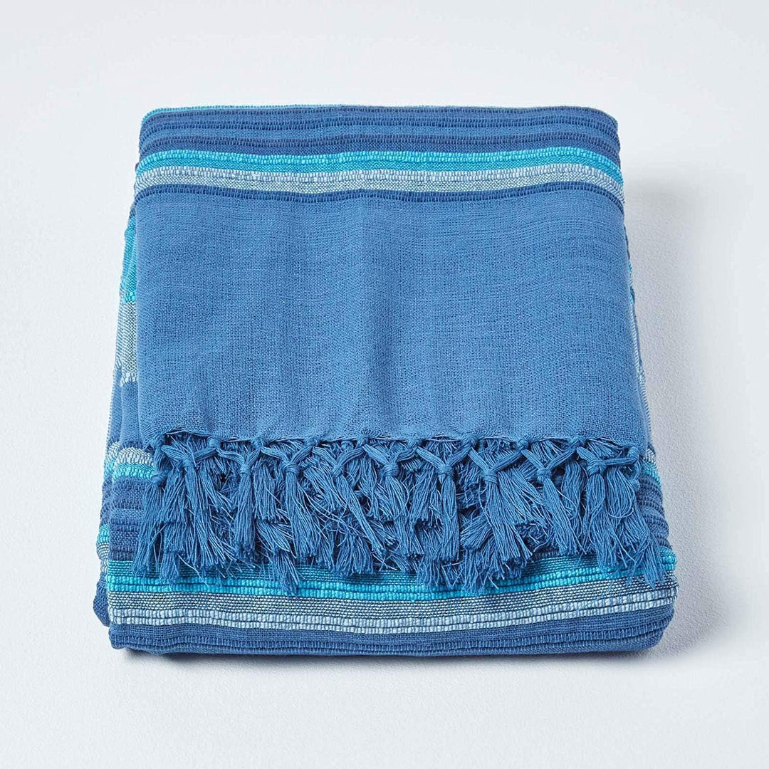 Homescapes extra grosse Tagesdecke Morocco, blau, Sofa-Überwurf aus 100% Baumwolle, weiche Wohndecke