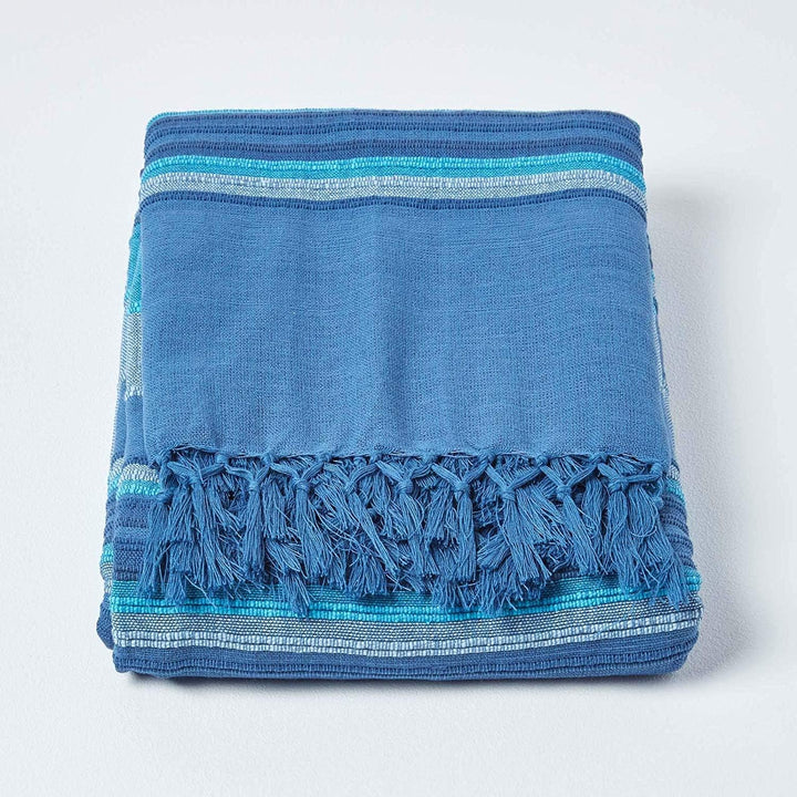 Homescapes extra grosse Tagesdecke Morocco, blau, Sofa-Überwurf aus 100% Baumwolle, weiche Wohndecke