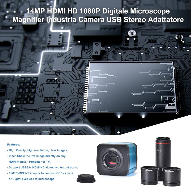 BuyWeek Digital Mikroskop Kamera, 14MP HDMI HD 1080P Industrie Mikroskop Lupe Kamera USB Stereo Mikr