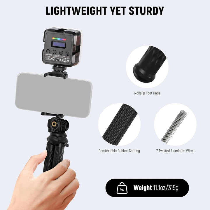 NEEWER Flexibles Handy Stativ, Kleiner Mini Tischständer für Kamera mit verstecktem Telefonhalter Ac