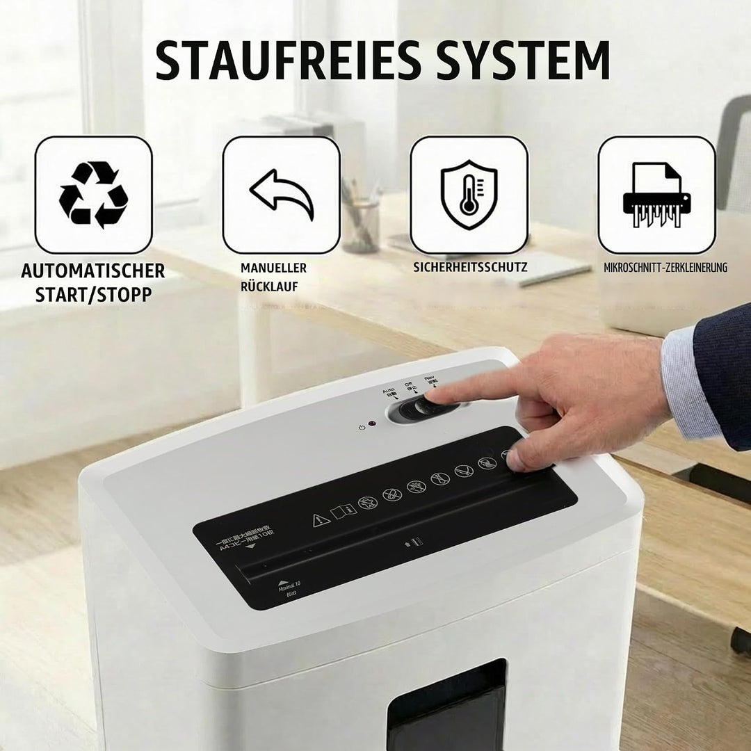 Schredder Papier Aktenvernichter Elektrisch: 10-Blatt Papierschredder Mikroschnitt P5 Hochsicherheit