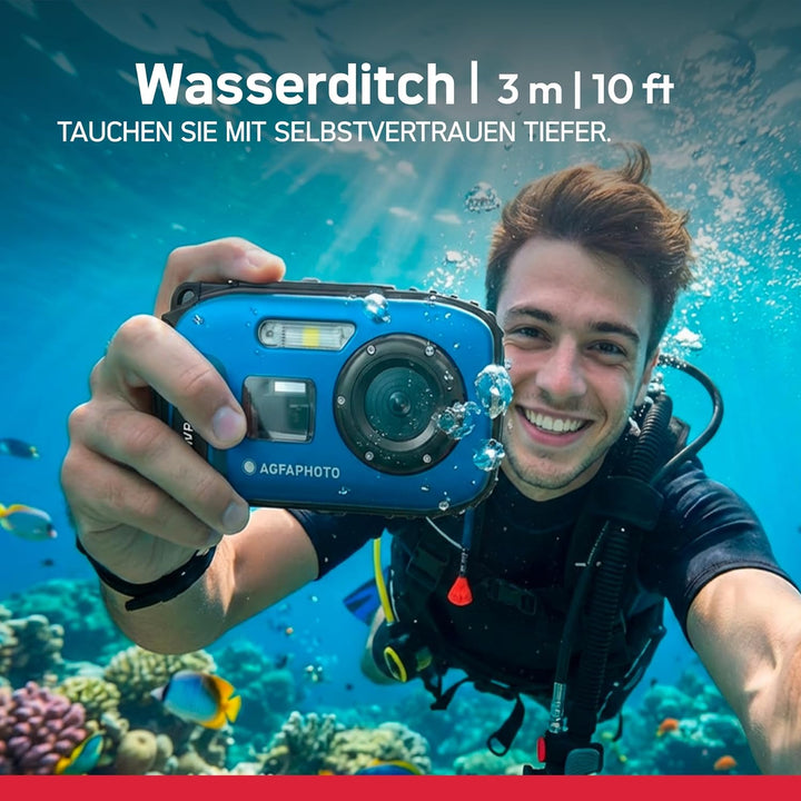 AGFA Photo Realishot WP6000 – wasserdichte Digitalkamera, 3 m/10 ft, 18 MP, HD-Video, 2,4-Zoll-LCD-D