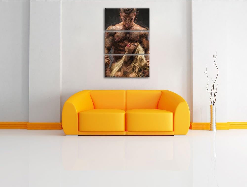 Pixxprint Sexy Frau mit tätowiertem Mann als Leinwandbild/Grösse: 3 Teilig (120x80) cm/Wandbild/Kuns