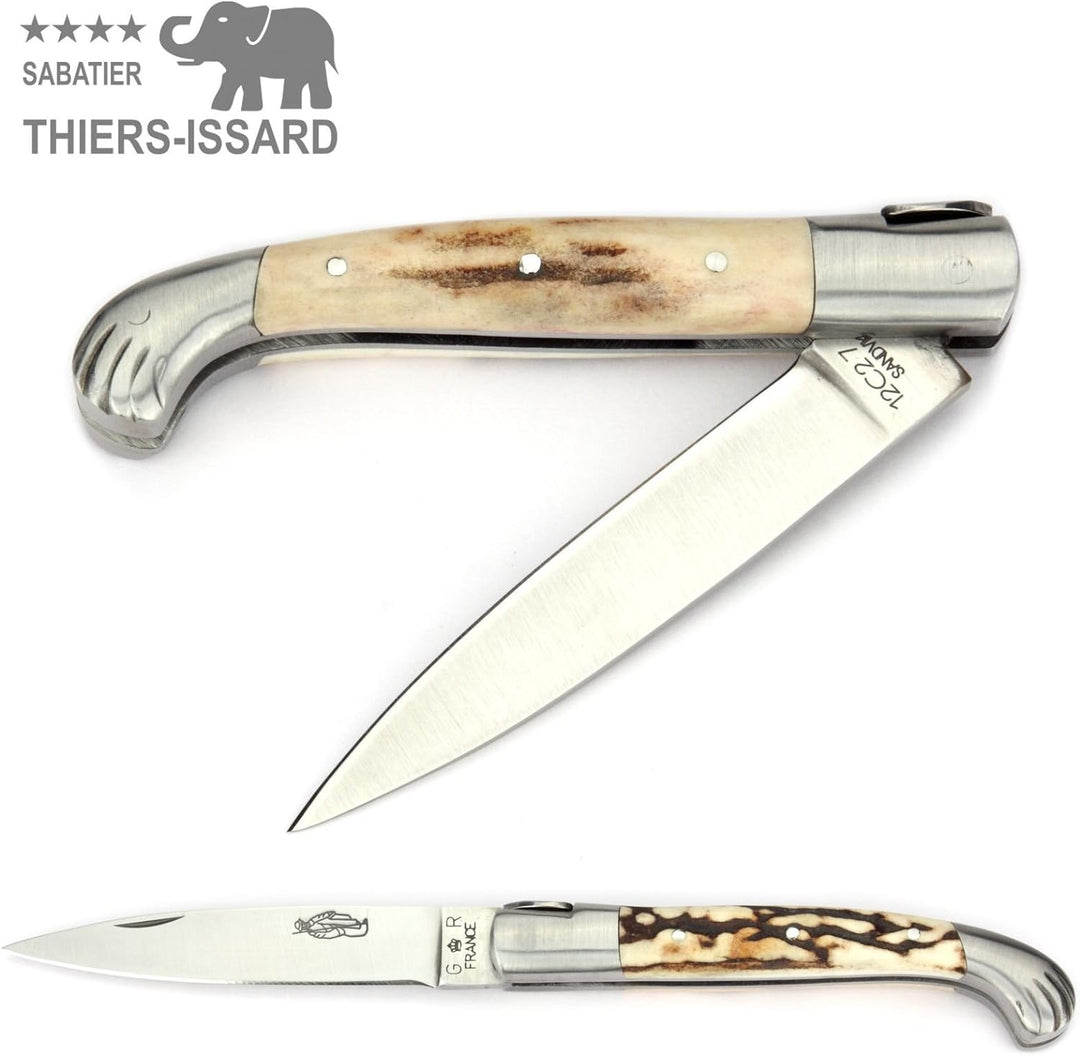 Thiers-Issard Voyageur - 10 cm Jakobsweg Taschenmesser - Griff Hirschhorn - Messer Klinge 8,5 cm 12C