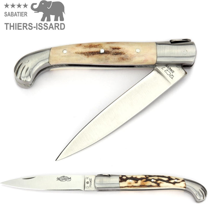 Thiers-Issard Voyageur - 10 cm Jakobsweg Taschenmesser - Griff Hirschhorn - Messer Klinge 8,5 cm 12C
