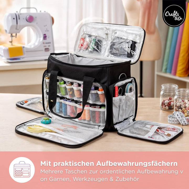 Crafts&Co® Nähmaschinentasche mit Stabilen Tragegriffen | Transporttasche für Nähmaschine mit Prakti