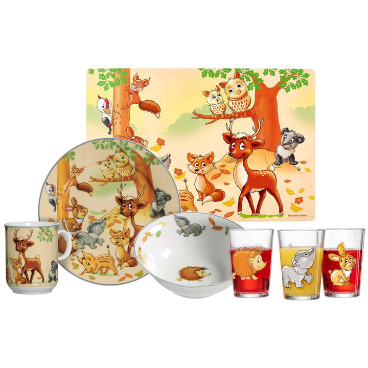 Ritzenhoff & Breker Kinder-Set Waldtiere 7-teilig, Porzellan-Kindergeschirr mit Schale Becher Teller
