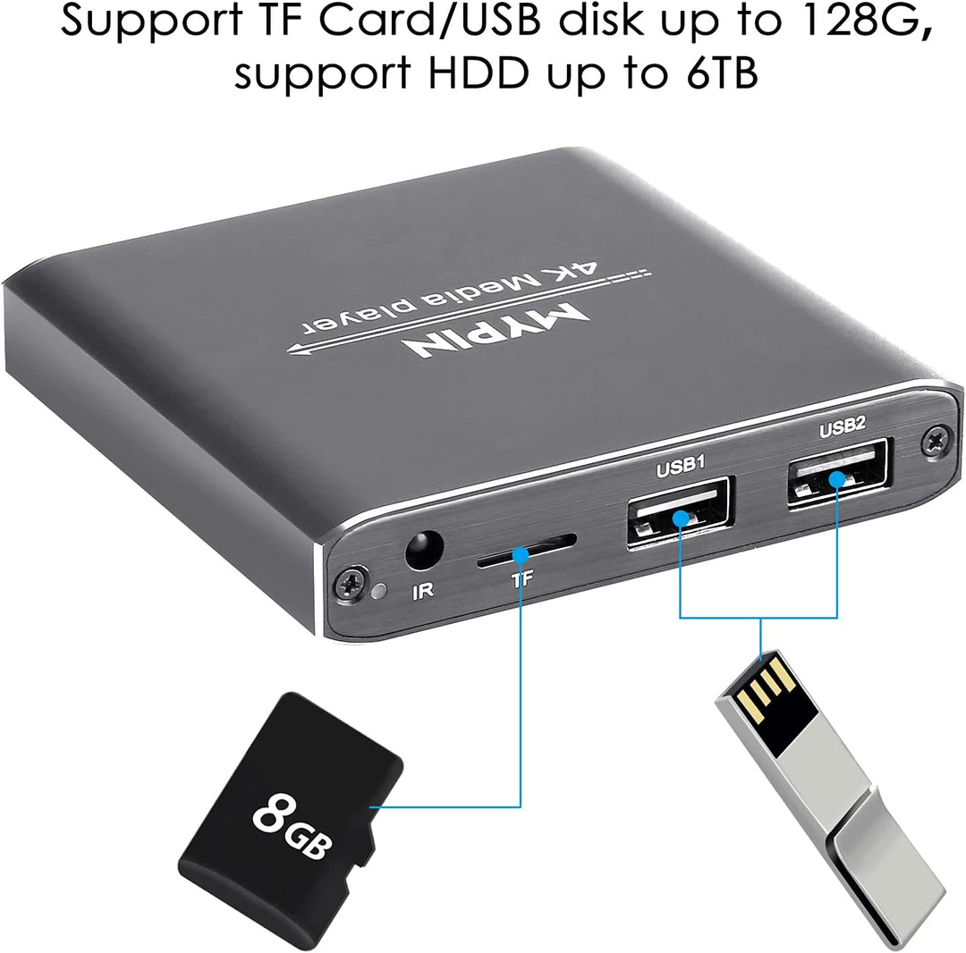 MYPIN HDMI Multimedia Player, 4K@30Hz Digital Media Player HDMI/AV-Ausgang PPT MKV AVI RMVB RM für H