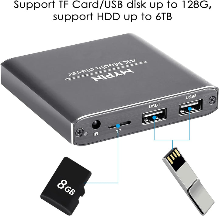 MYPIN HDMI Multimedia Player, 4K@30Hz Digital Media Player HDMI/AV-Ausgang PPT MKV AVI RMVB RM für H