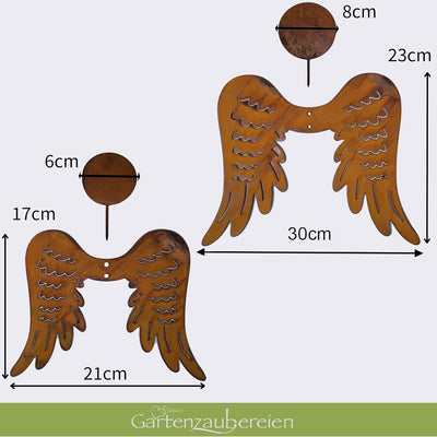 Storm's Gartenzaubereien Engelsflügel aus Metall 2er Set gross 24cm - klein 17cm Flacher Kopf zum Ei