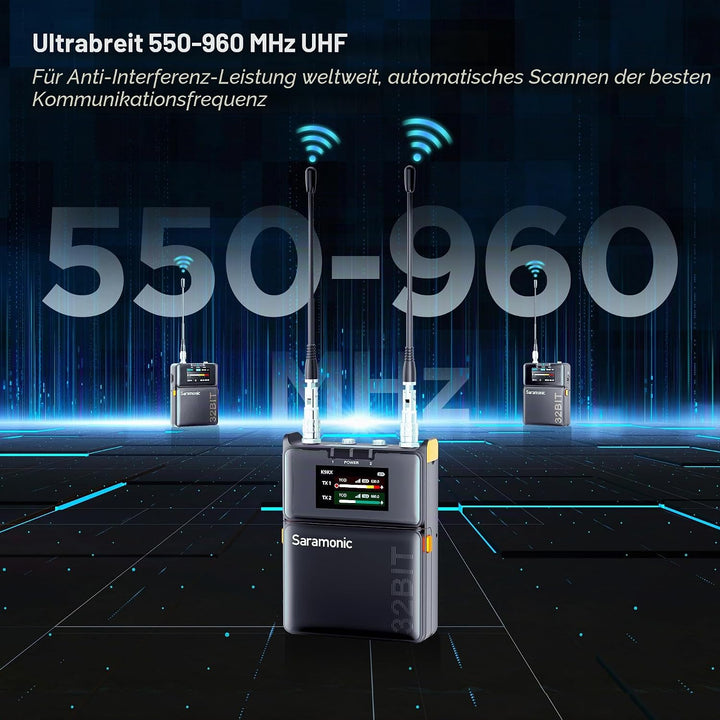 Saramonic K9 Lavalier-Mikrofon Kabellos, Professionelles Zweikanal UHF Mikrofon Drahtloses Audio Sys
