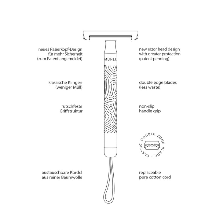 MÜHLE Companion Rasierhobel - Unisex Sicherheitsrasierer - mit moosfarbener Kordel - nachhaltige Ras