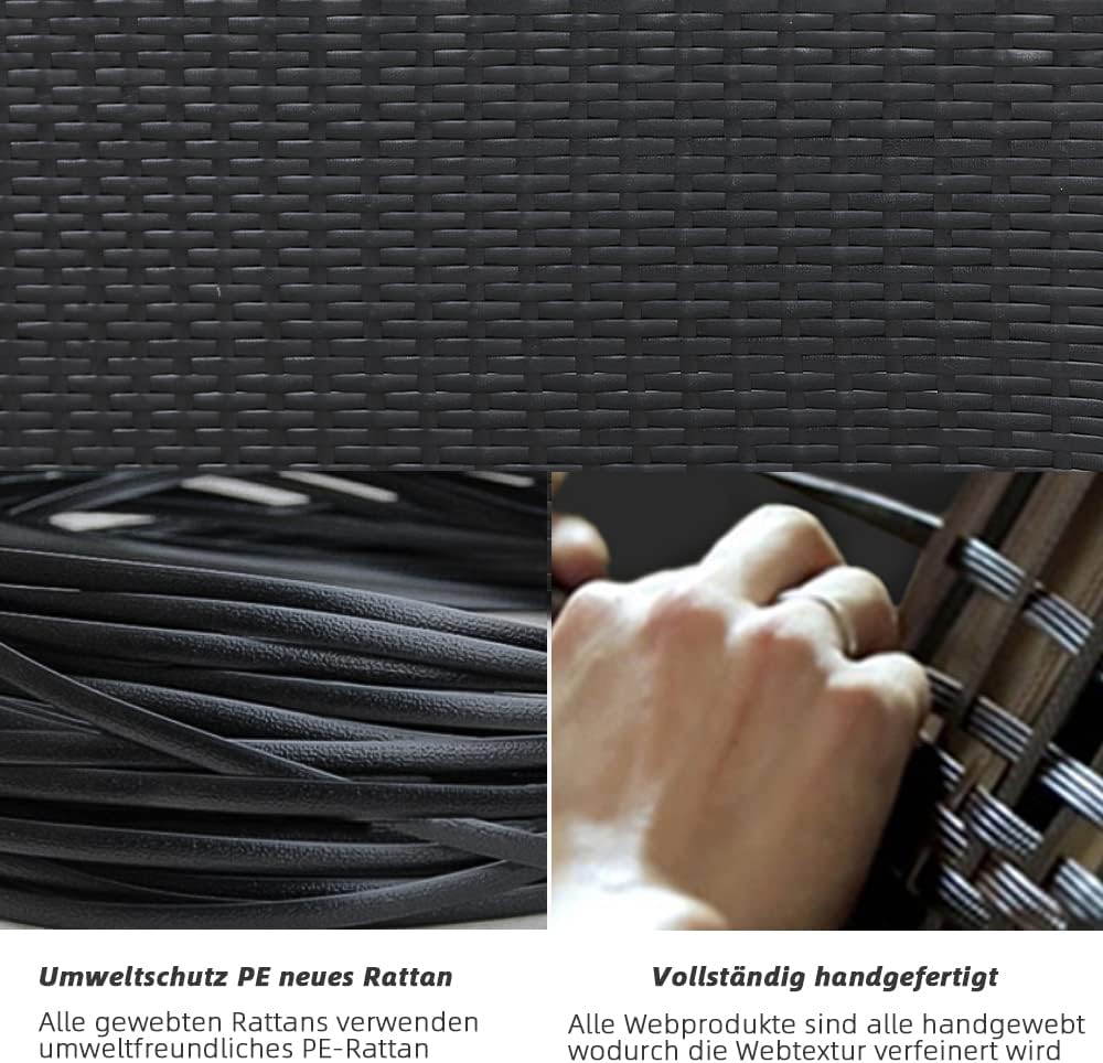 Mingone Hocker Rattan Outdoor mit Kissen Rattansofa Gartenmöbel-Set Sitzhocker Gartensofa für Terras