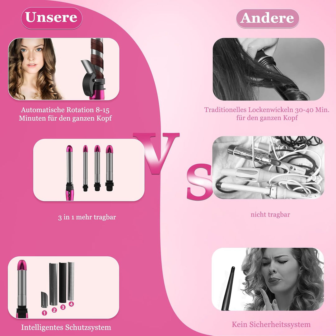 3 in 1 Lockenstab Automatisch Negatives Ion 360° Rotierender, 9/25/32 mm, Automatic Hair Curler, Aut