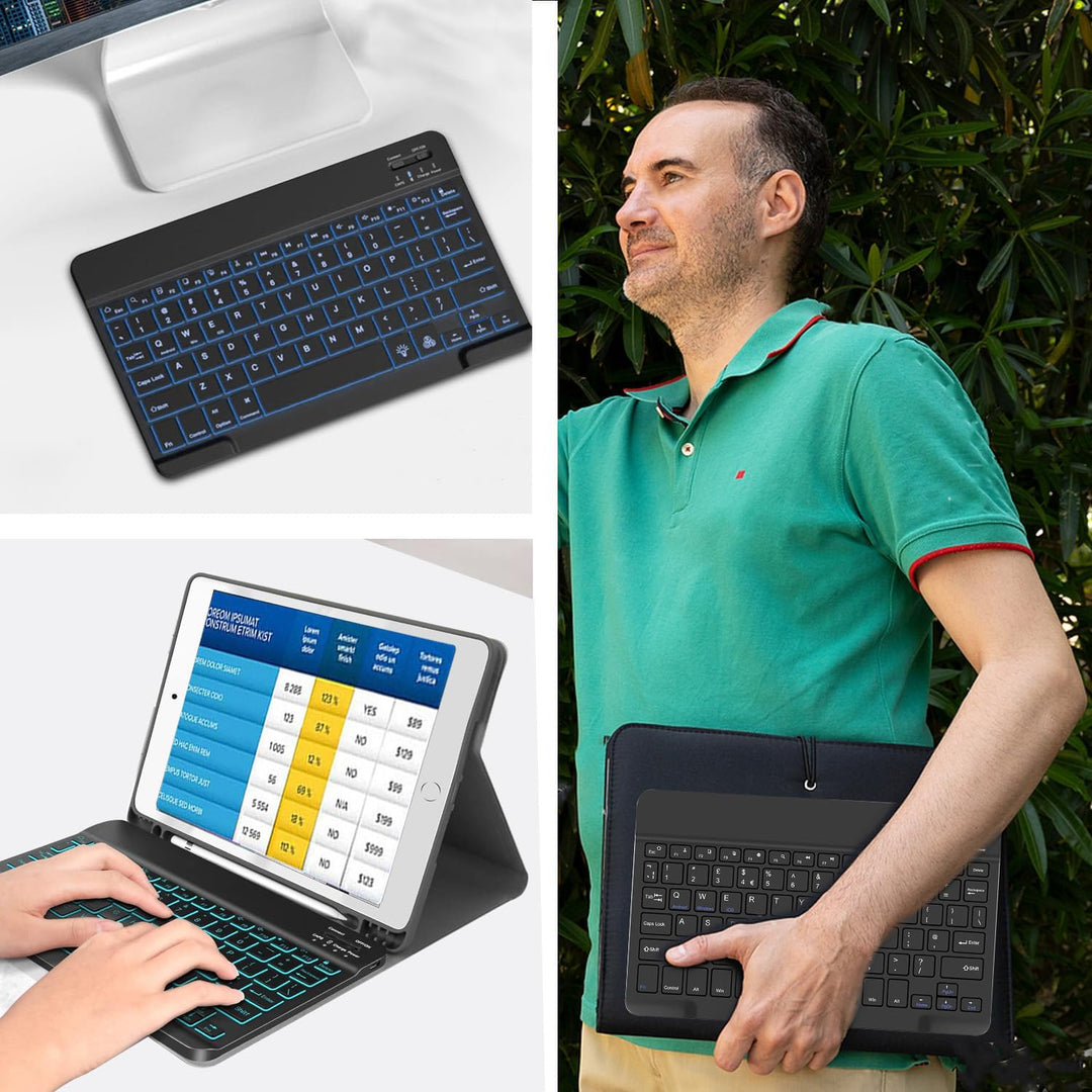 Bluetooth Tastatur mit Hintergrundbeleuchtung (Deutschem Layout QWERTZ), Ultraflache kabellose Tasta