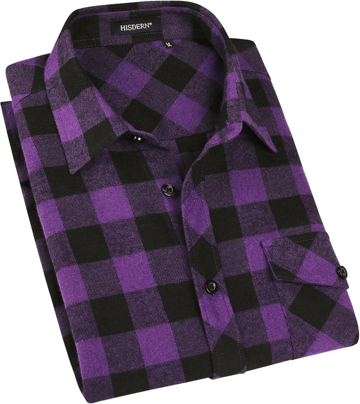 HISDERN Flanellhemd Herren Karierte Hemden Herren Langarm Button Down Baumwolle Holzfällerhemd Regul
