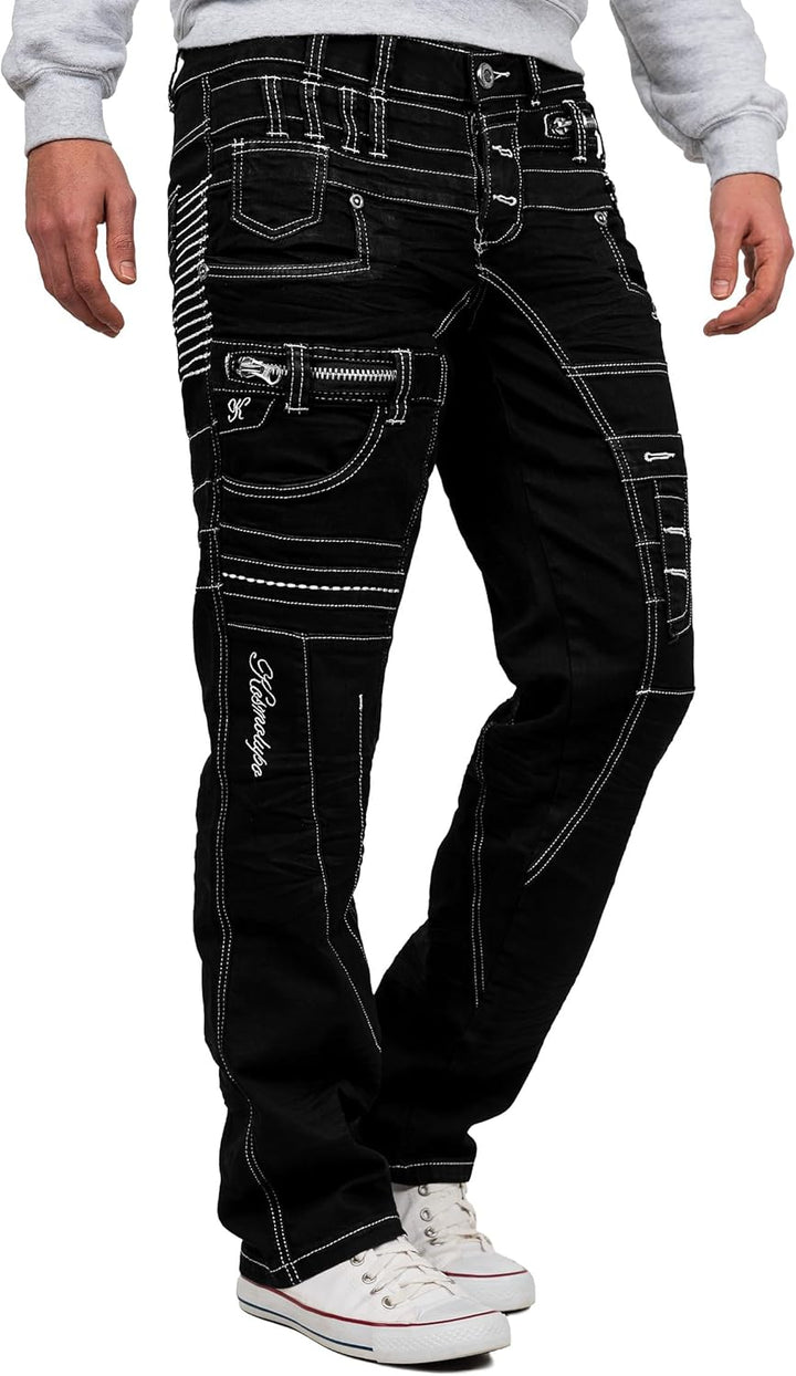 Kosmo Lupo Herren Jeans Extravagant Besondere Designs 40W / 34L Schwarz - 24, 40W / 34L Schwarz - 24
