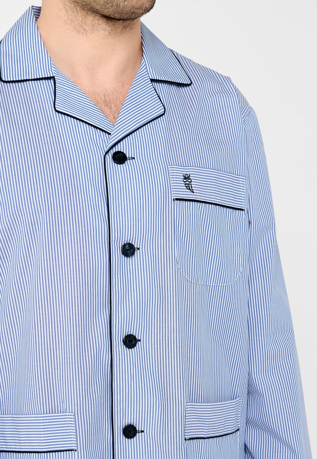 El Búho Nocturno Schlafanzug Herren Lang Baumwolle Pyjama Für Herren Klassisch Revers Knopfjacke Kar