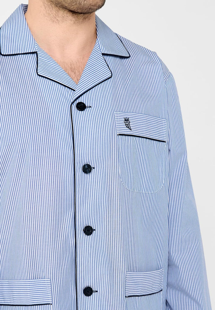 El Búho Nocturno Schlafanzug Herren Lang Baumwolle Pyjama Für Herren Klassisch Revers Knopfjacke Kar