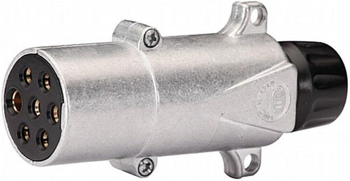 HELLA Stecker - 24V - 7-polig - mit Kabelverschraubung - Aluminium - silber - DIN/ISO: 1185 N-Typ -