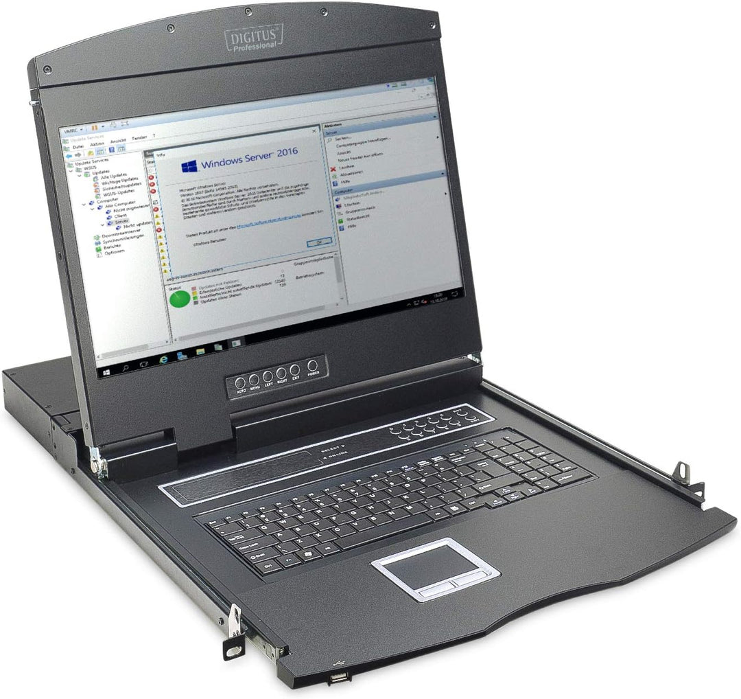 DIGITUS 19" KVM Konsole mit 19" TFT Display (16:9), DE-Tastatur-Layout, KVM Switch mit 16 VGA Ports,