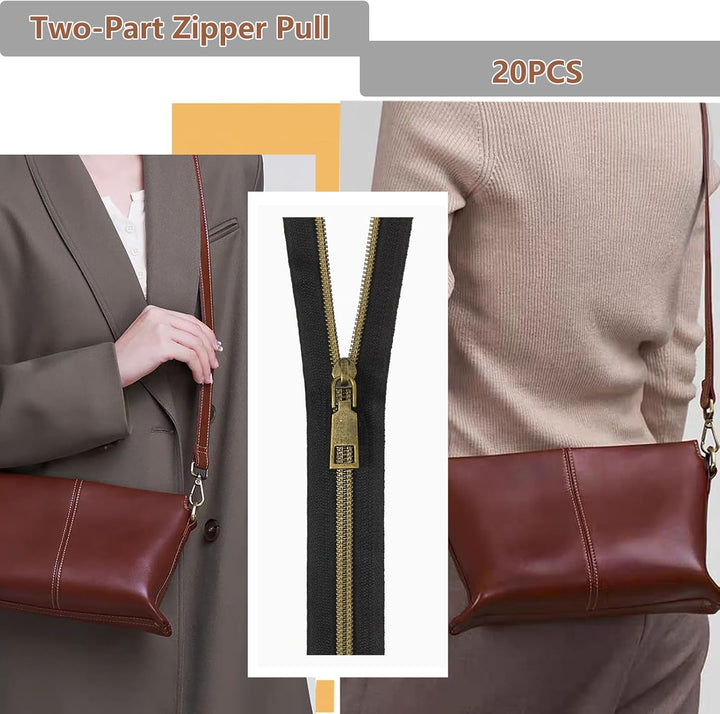 Sonekin 15 M Endlosreissverschluss mit Zipper (Schwarz + Antikbronze) | Einfach zu Montieren, Leicht