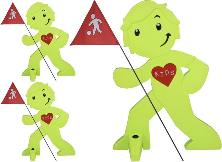 StreetBuddy - Warnfigur mit Fahne, reflektierender Warnaufsteller für Kindersicherheit - Achtung lan