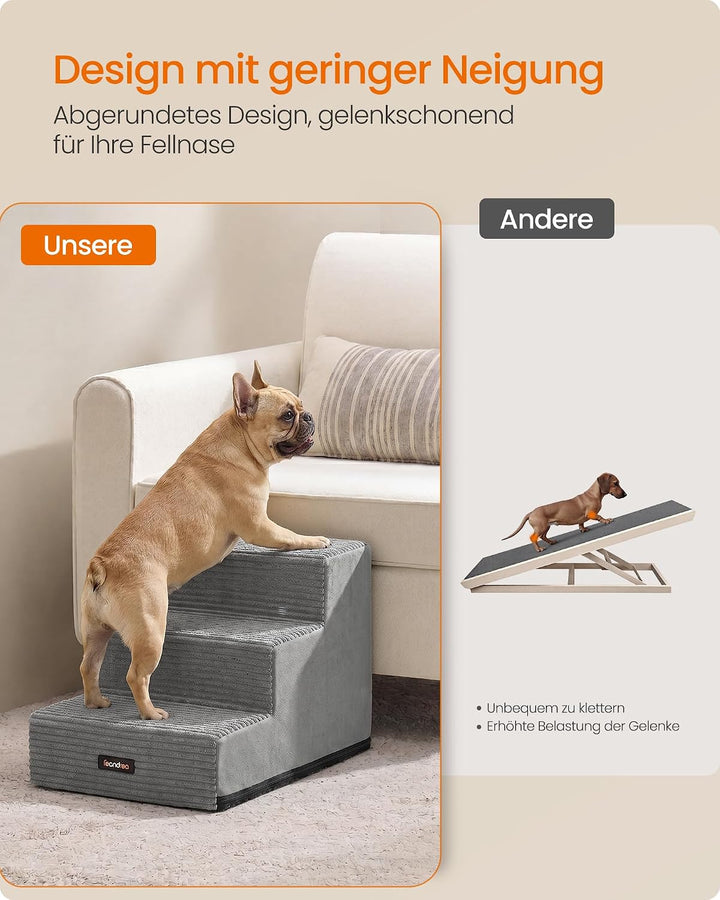 Feandrea Hundetreppe, 3 Stufen Katzentreppe aus Schaumstoff, Hunderampe für Kleine Hunde, 46 x 40 x