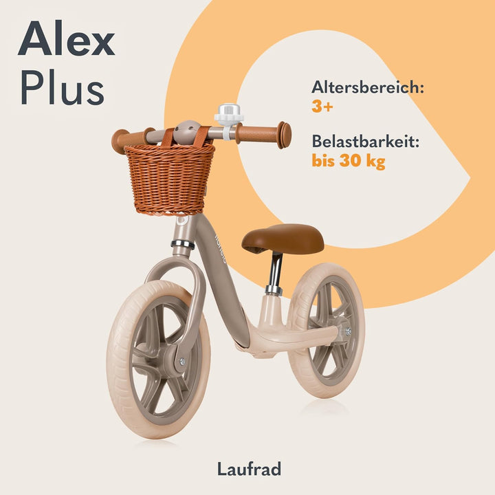Lionelo Alex Plus Kinderlaufrad bis 30 kg, ab 3 Jahren, Eva-Schaumstoffräder 30,5 cm, Trittbrett Kor