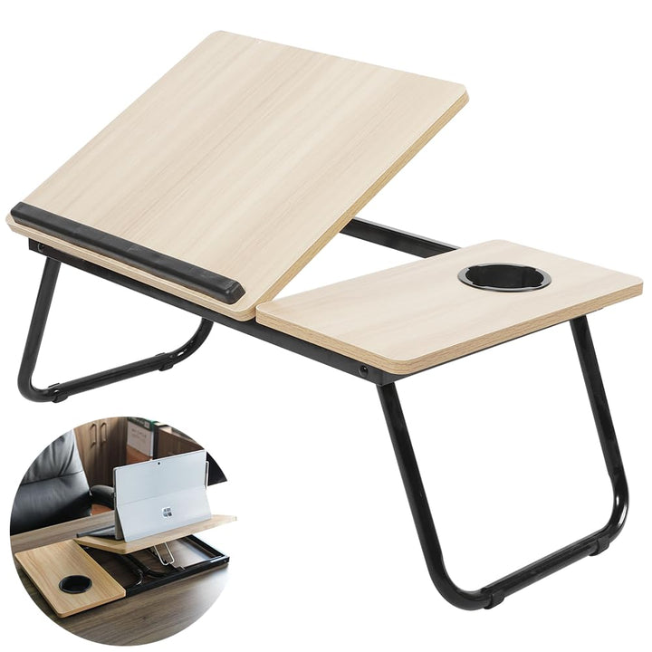 Laptop-Betttisch, Laptop-Tablett mit verstellbarem Winkel, mit klappbaren Beinen und Tassenschlitz,